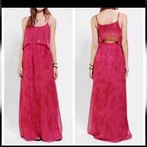 Staring At The Stars Urban Outfitters Pink Chiffon Open Back Maxi Prom Dress LG
